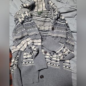 Eddie Bauer Gray and White Patterned Cardigan